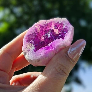 Natürliche Achat Geode ~ 3 Oz Galvanisiert Rosa Lila Kristall Stein Roh Wohnkultur - Bild 1 von 10