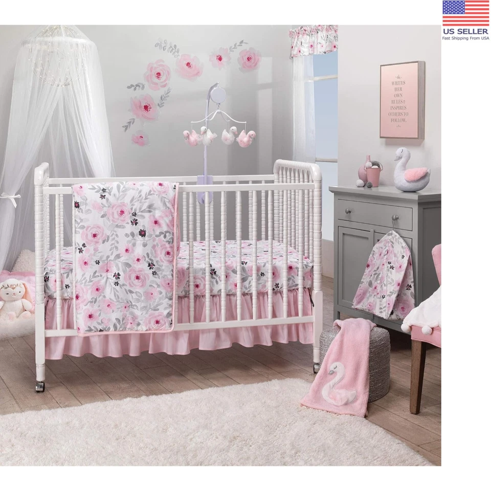 美丽花卉超细纤维 3 件套婴儿床套装 - 适合现代护理 — 第 1/2 张图片