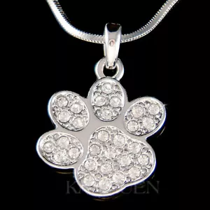 Pfotenabdruck mit Swarovski Kristall Hund Kätzchen Welpe Halskette Neu - Bild 1 von 1