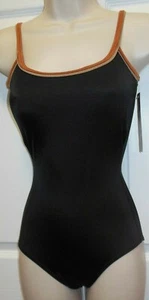 Body Wrappers P630 Black Camisole Leotard shiny finish w/copper trim lowback - Picture 1 of 6