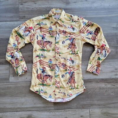Vintage Nick and Nora 90s Pajama Top Western Cowboy Print Shirt Small USA made - Image 1 of 4