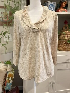 J.McLaughlin Durham Ruffled V-Neck 3/4 Sleeve Catalina Cloth Top Size M Tan - Bild 1 von 7