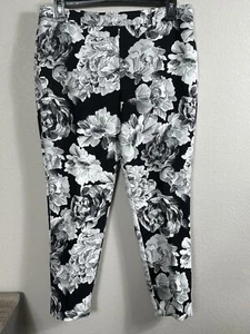 Chicos Pants 2 R (12) Women’s Black White Floral Lined Black Label Career - Picture 1 of 8