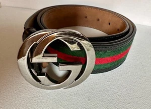 GUCCI Interlocking G belt 110cm/44" Green-Red Web Stripe 114984 EXCELLENT - Picture 1 of 12