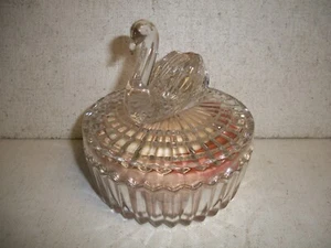 Vintage Klarglas Schwan Puderdose Lippenstifthalter in sehr gutem Zustand - Bild 1 von 5