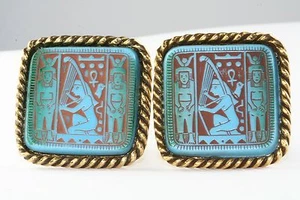 VINTAGE HUGE EGYPTIAN REVIVAL EGYPT CUFFLINKS - Picture 1 of 2