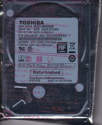 Toshiba MQ01ABB200R AAW AA00/AY000U HDKFB02WRA01 T FEB / 2015 2TB 2.5 SATA 3808 - Image 1 of 2