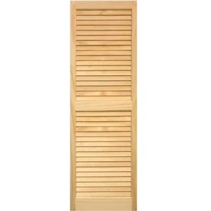 Louvered Shutters Pair Straight Top Paintable Unfinished Pine 15 X 55 Inch Pair - Picture 1 of 3