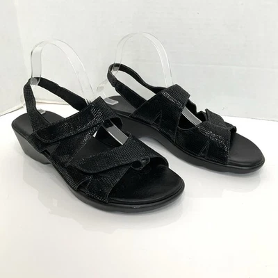 Munro Sz 10W Wide Black Slingback Double Strap Hook & Loop Walking Wedge Sandals - Image 1 of 4