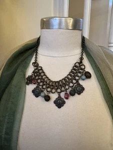 Damen, Antik Stil Messing Metall Kette Halsreif, mit bunten Acryl Perlen.! - Bild 1 von 10