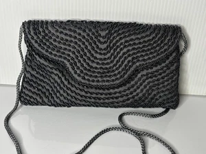Vintage 1960s Clutch Purse Gunmetal Embellished Beaded Evening Bag Scalloped - Picture 1 of 6