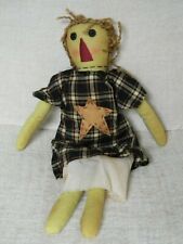 Primitive 16" Fabric Doll Very Rustic Look Plaid Dress & Star Country Home Decor
