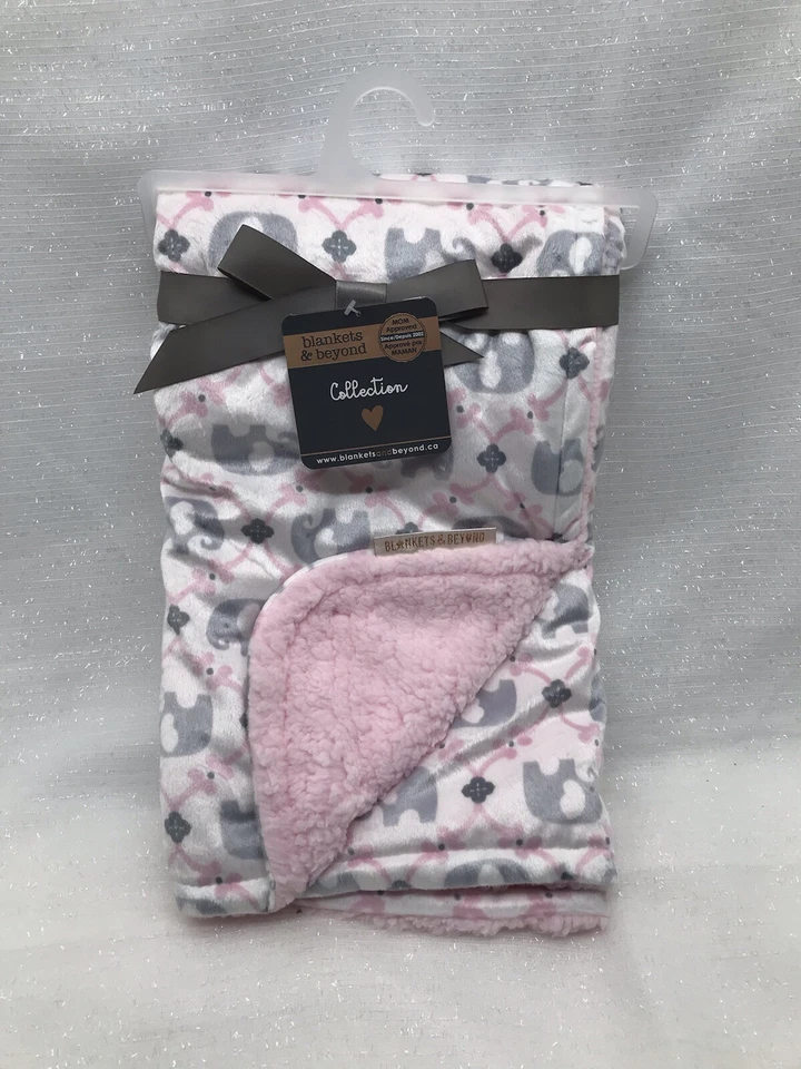 Mantas & Beyond Bebé Niña Blanco Gris Elefantes Reversible Rosa Sherpa 28x32 Foto 1 de 4