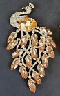Off Park Collection Rose Crystal Peacock Brooch Pin w/ Matching Earrings ~ T724M