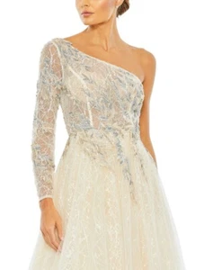 MAC DUGGAL SIZE 6 20232 EMBROIDERED ONE SHOULDER BODICE CHAMPAGNE BALLGOWN $798 - Picture 1 of 9