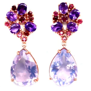 925 Plata 12 x 16 Mm. Lavanda Cuarzo, Amatista Y Rodolita Granate de Pendientes - Imagen 1 de 4