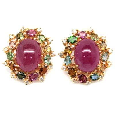 925 Sterlingsilber 12 x 15 Mm. Pink Rubin,Turmalin & Zirkonia Ohrringe - Bild 1 von 4