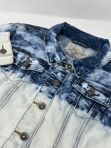 Ymi Jacket Women's Sz M Blue Denim Jean Cropped Button Up Pockets Long Sleeve T9 - Picture 1 of 7
