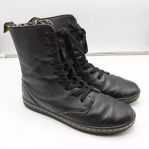 Dr. Martens Stratford Boot Women's 8 Black Leather Lace-Up Foldover Floral AW004 - Picture 1 of 8