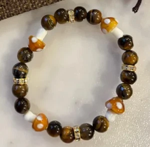 2025POP Tigers Eye Mushroom Crystal Bracelet Natural Gemstone Reiki Unisex Gifts - Picture 1 of 11