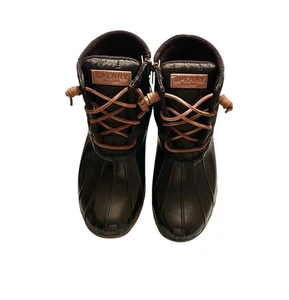 sperry saltwater duck Black Shinny Quilted Water Resistant Women Boots Size 6.5 - Picture 1 of 7