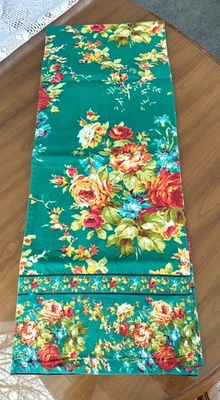 April Cornell Cottage Rose Teal Table Runner 13 x 70 Rare - Image 1 of 4