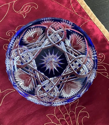 Plato de caramelo vintage azul cobalto corte a vidrio transparente 6 pulgadas Foto 1 de 4