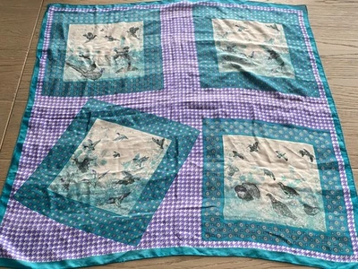 Bufanda Faisán Vintage Juego Pájaros Azul Teal Púrpura Pata de Gallo 30" Foto 1 de 4