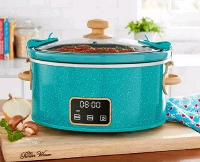 Pioneer Woman TEAL SPECKLE ~ 6 Qt ~ Digital Slow Cooker ~ Crock Pot Locking Lid - Image 1 of 4