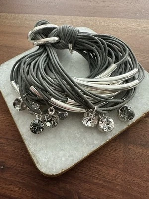 Gillian Julius Grey Multi Strand Bracelet Rhinestone Charms - Image 1 of 4