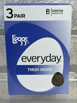 Leggs L'eggs Everyday Thigh Highs Sheer Toe Suntan Size B 3 Pairs New in Box - Image 1 of 4
