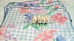 Floral Placemats Cotton Set 4 W 4 Wooden Napkin Rings Floral 17 1/4" x 12 1/2" - Picture 1 of 5