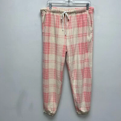 Aerie Mujer Rosa Blanco Cuadros Cordón Polar Ropa de Dormir Pijama Pantalones de Salón L Foto 1 de 4