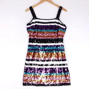 Shop 17 Sequin Mini Dress Multicolor Striped Glam Party Clubwear Womens Size L - Picture 1 of 13