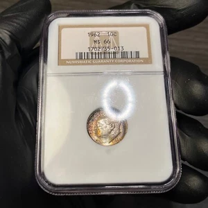 MS66 1962 10C Roosevelt Silver Dime, NGC- Old Holder, Rainbow EOR Toned - Picture 1 of 7