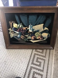 Vintage Black Velvet Painting,  Fruit ,￼Wood Framed 16 X 12” - Picture 1 of 3