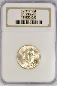 1946 S Washington Quarter NGC MS 67 Old Holder Gem Silver Coin 25C - Picture 1 of 2