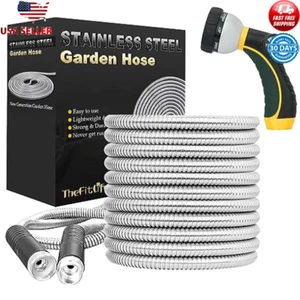 Metal Garden Water Hose Durable Stainless Steel Lightweight Design 100 FT New - Picture 1 of 7