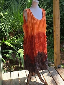 Vestido Notations XL Naranja Marrón Ombre Diseño Cinta Vertical Sin Mangas Boho - Imagen 1 de 16