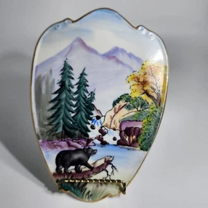 Lefton Porcelain Bear Outdoor Scene Hand Painted Free Stand Plaque 588 Vintage - Picture 1 of 11