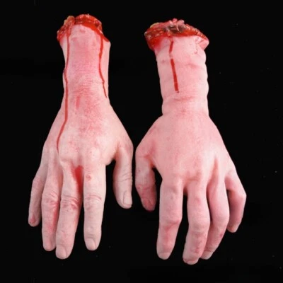 1 Pair Realistic Severed Scary Fake Bloody Hand Prank Halloween Party Decor Prop - Image 1 of 4