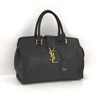 Yves Saint Laurent YSL Cabas Handbag Mini Tote Bag Black Leather Gold Logo