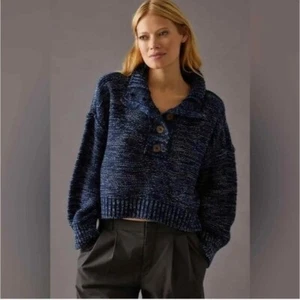 Anthropologie Pilcro Mega Henley Pullover auf Knopfleiste blau beheizt Strick, Gr. 3xl - Bild 1 von 14