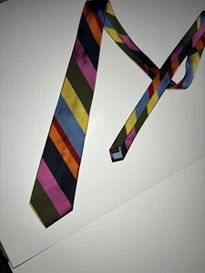 Corbata Alex Cannon para hombre 100 % seda multicolor a rayas corbata nueva con etiquetas nueva 61,5” de largo - Imagen 1 de 8