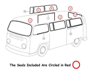 VW TYPE 2 BUS 1968-1979 BAY STANDARD AKA CAL LOOK WINDOW RUBBER KIT - Picture 1 of 5