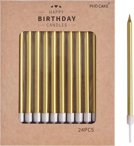 PHD CAKE Gold Long Thin Metallic Birthday Candles, Cake Candles, Birthday Partie - Picture 1 of 12