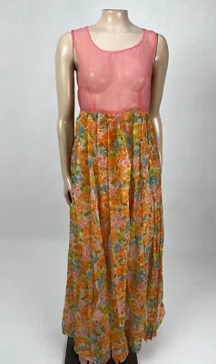 Maxi Vestido Para Mujer Vintage Años 50 Hecho a Mano Floral Nylon Fiesta Sin Mangas Rosa A3-5 Foto 1 de 4