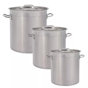 Deep Stainless Steel Stock Pot Cater Cooking Stew Large Soup Boiling Pan &Lid - Picture 1 of 75
