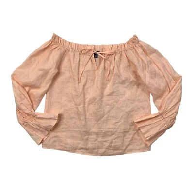 Top Saks Fifth Avenue para mujer M mediano polvoriento melocotón lino fuera del hombro manga campana Foto 1 de 4