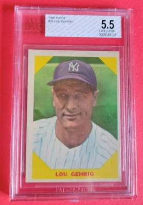 ЛУ ГЕРИГ 1960 FLEER КАРТА ГРАДУИРОВАННЫЙ BECKETT BVG 5,5 ОТЛИЧНОМ + NEW YORK YANKEES - Изображение 1 из 2